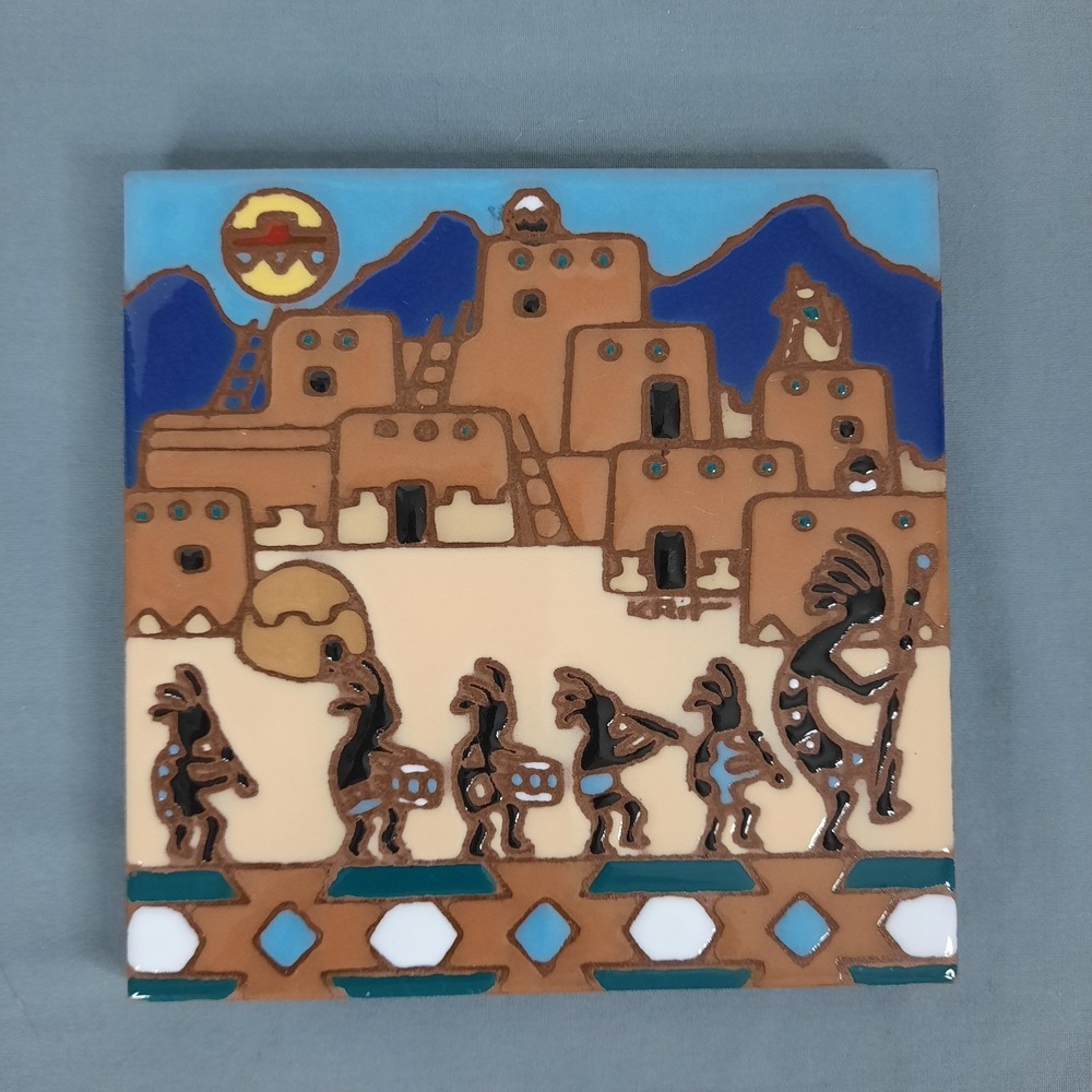 VTG Earthtones Kokopelli Art Tile Southwestern Trivet Coaster by Krit 1999 6"x6"